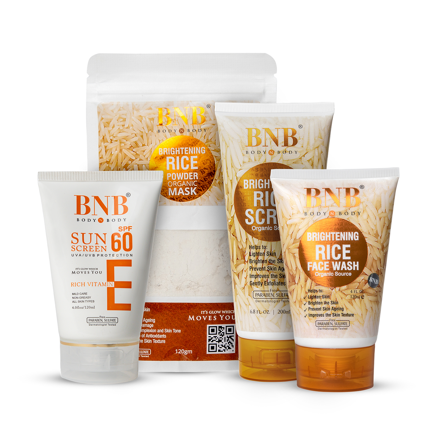 4 in 1 Rice Extract Bright & Glow Kit + Vitamin E Sunscreen | Bundle Deal